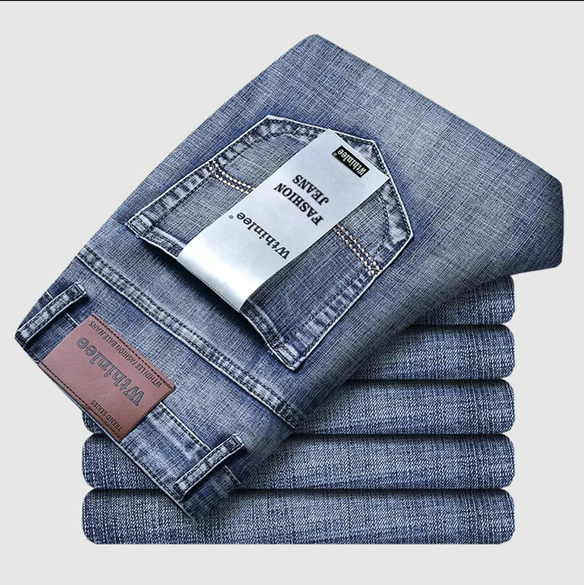 WTHINLEE Men’s Slim Straight Business Jeans — Stretch Denim Casual Work Trousers in Blue & Black