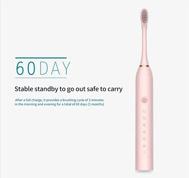 Electric Ultrasonic Toothbrush — 6-Speed Modes, USB Rechargeable, Waterproof Adult Tooth Cleaner