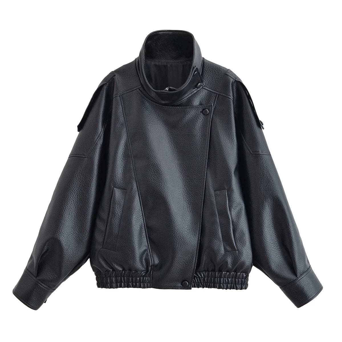 Women’s Faux Leather Zip-Up Jacket — Casual Streetwear Style