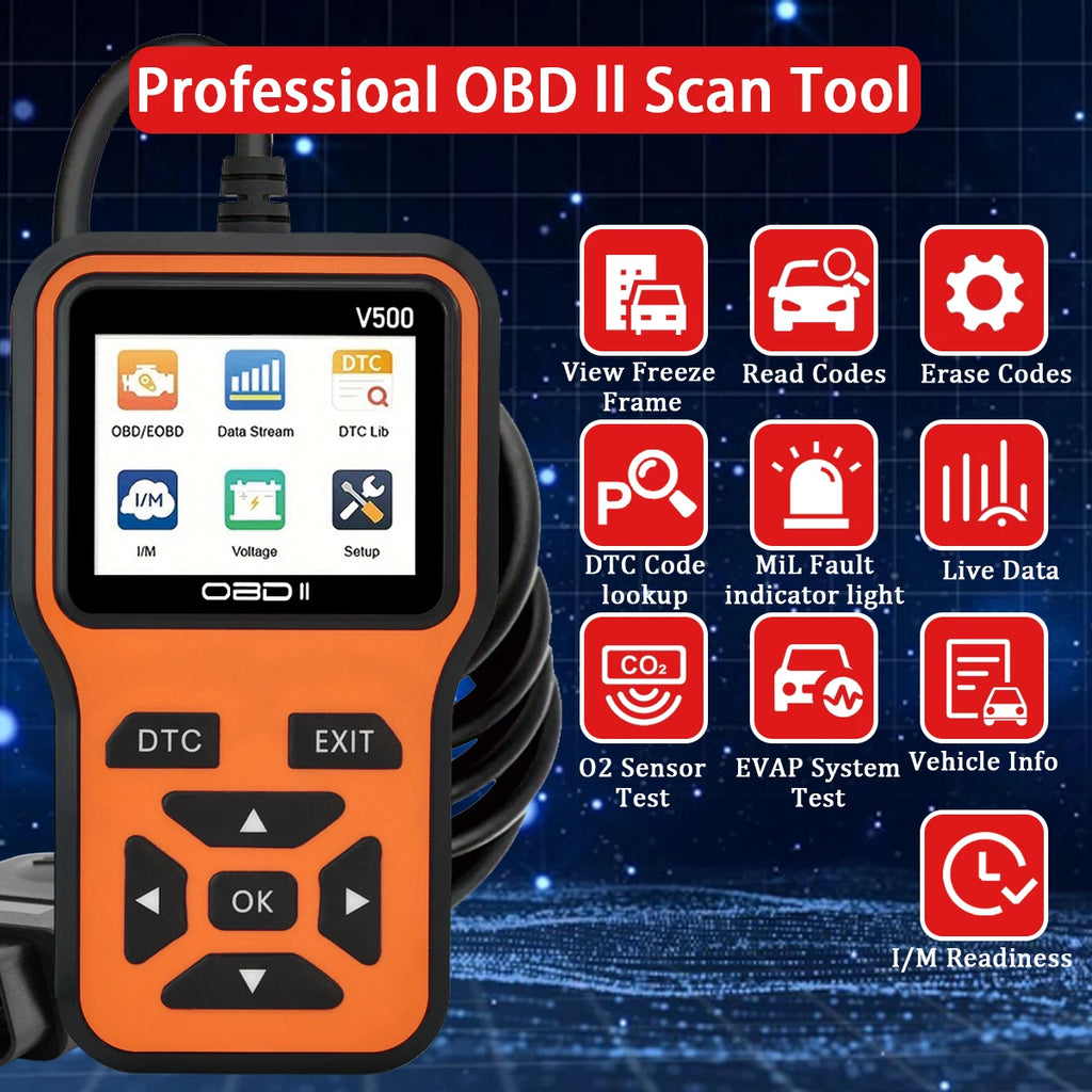 Escáner de diagnóstico de coche Jexiwe V500 OBD2 — Lector de códigos de fallos de motor y comprobador de voltaje