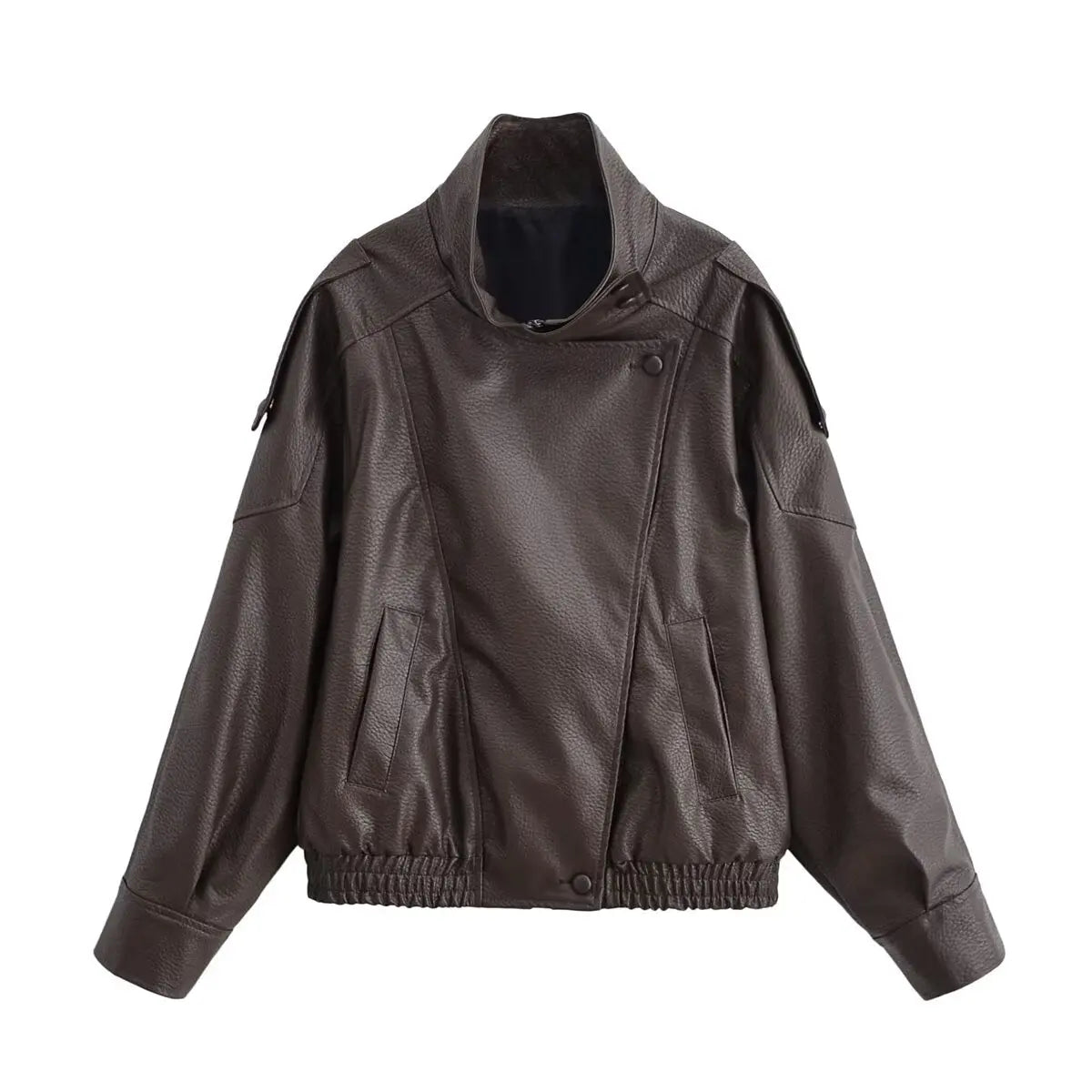 Women’s Faux Leather Zip-Up Jacket — Casual Streetwear Style