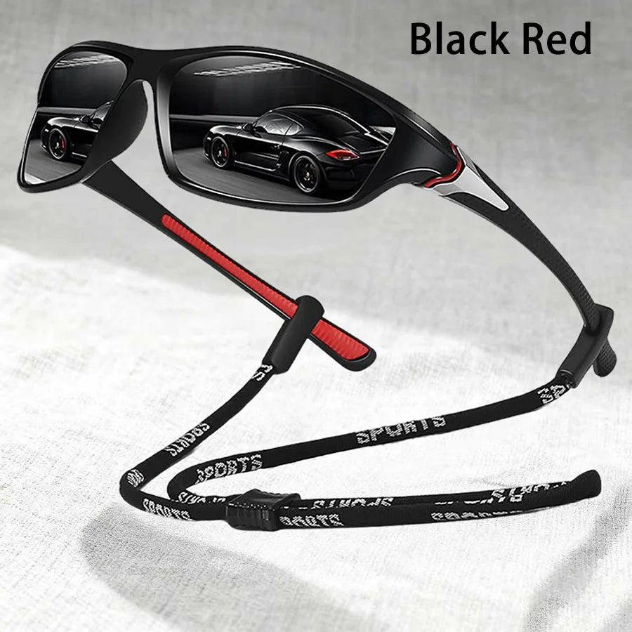 Gafas de sol deportivas vintage con cadena — Gafas de sol unisex para exterior con lentes de espejo