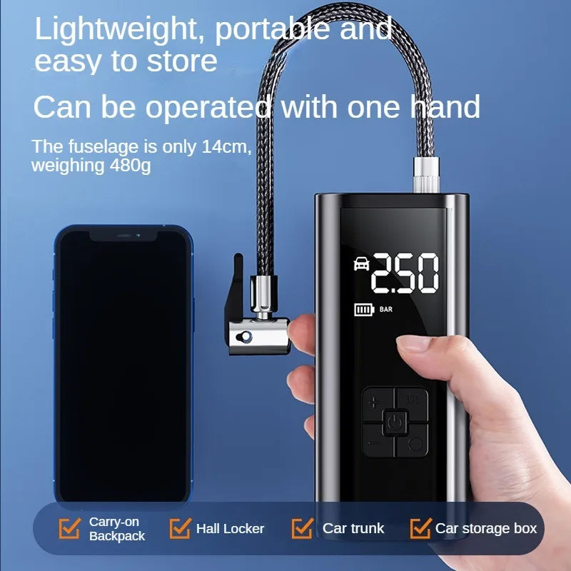 Compresor de aire portátil de 150 PSI para inflar neumáticos — Bomba compacta inalámbrica y con cable para coches, bicicletas y más