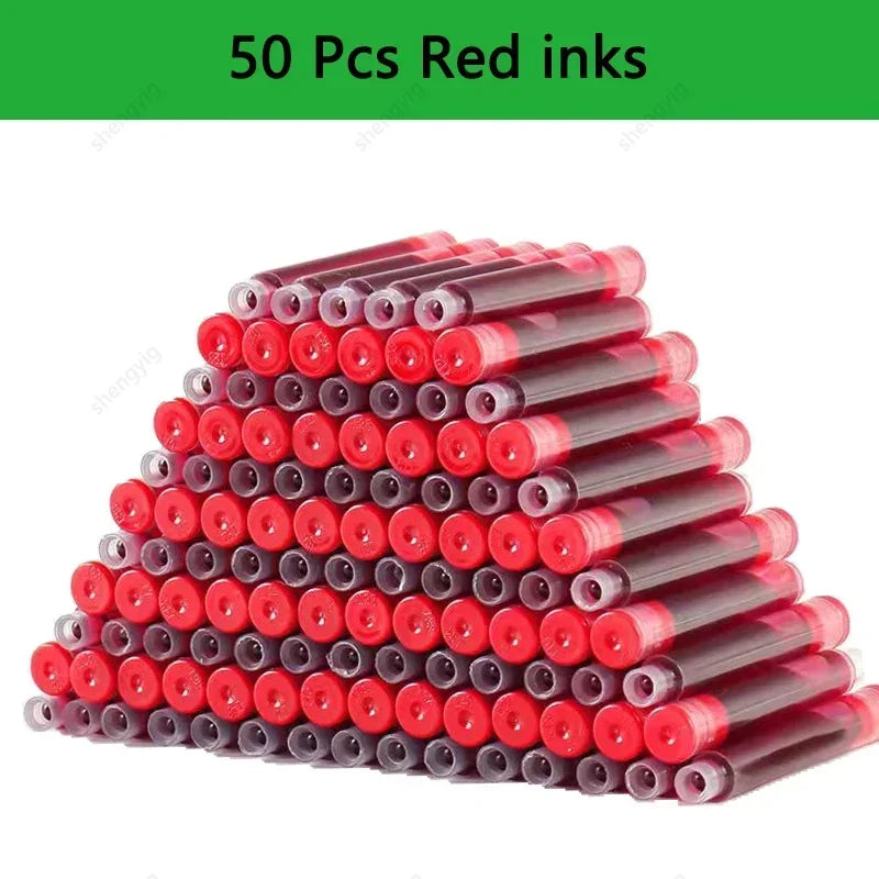 53-Piece Fountain Pen & Ink Refill Set — 3 Pens + 50 Ink Cartridges in Black, Blue & Red