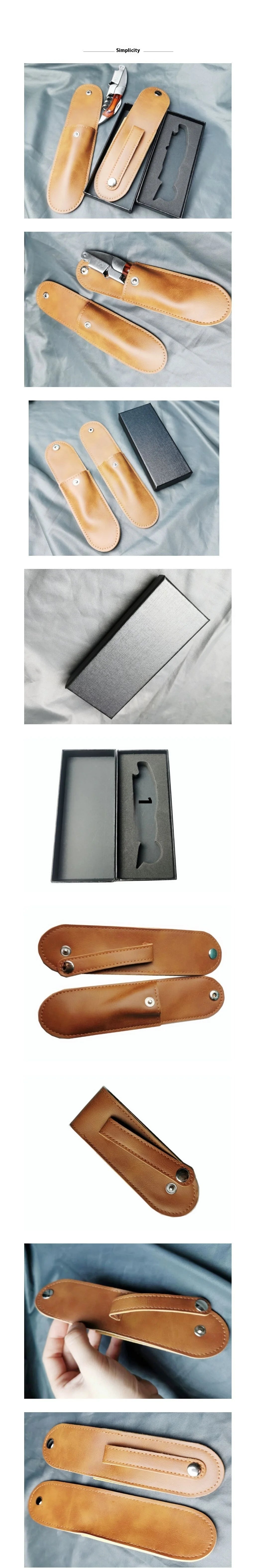 Funda de cuero para navaja plegable con soporte para linterna - Trabilla para cinturón y para llevar en el bolsillo