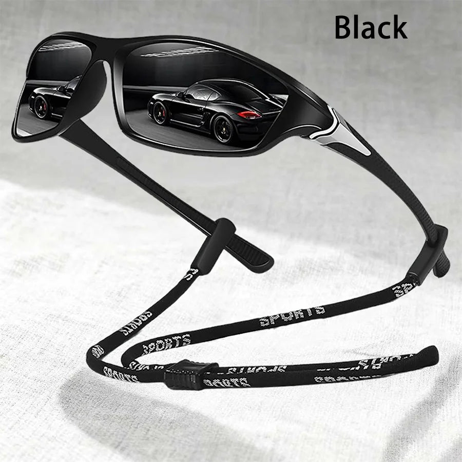 Gafas de sol deportivas vintage con cadena — Gafas de sol unisex para exterior con lentes de espejo