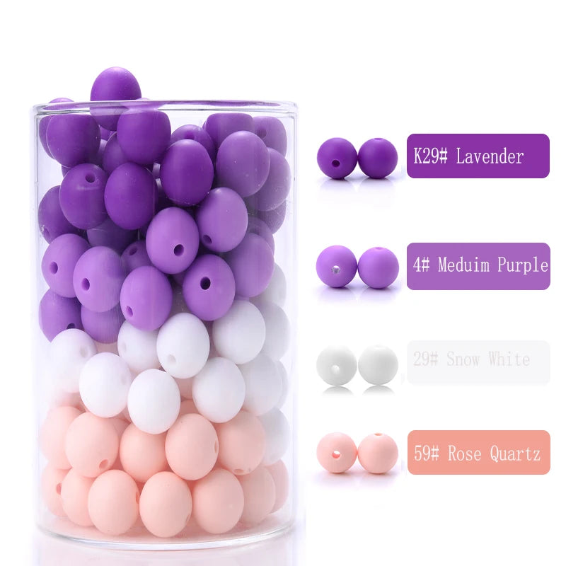 Cuentas de silicona para mordedor de bebé, paquete de 50 unidades, redondas de 12 mm, cuentas de chupete DIY sin BPA