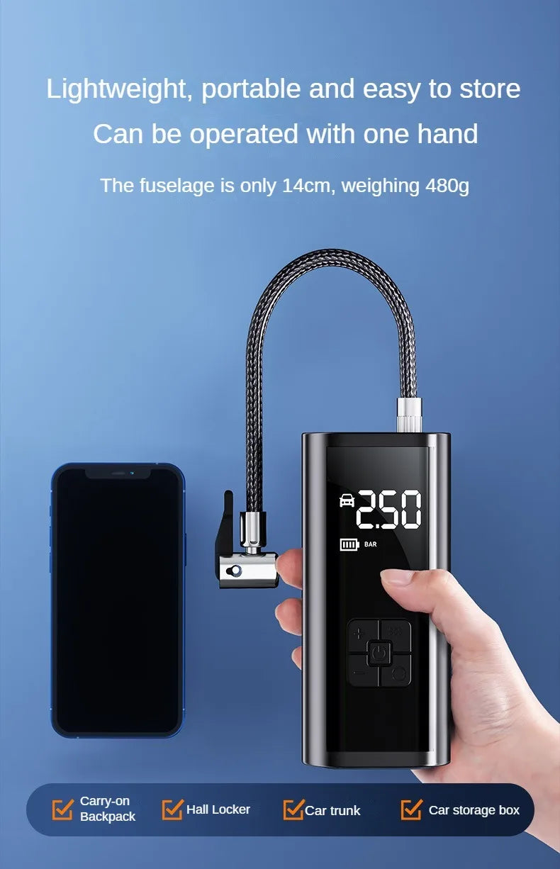 Compresor de aire portátil de 150 PSI para inflar neumáticos — Bomba compacta inalámbrica y con cable para coches, bicicletas y más