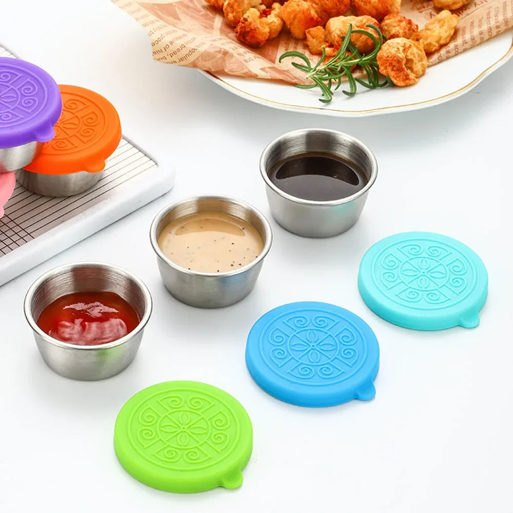 Stainless Steel Salad Dressing Container — 40ml Leakproof Reusable Cup with Silicone Lid
