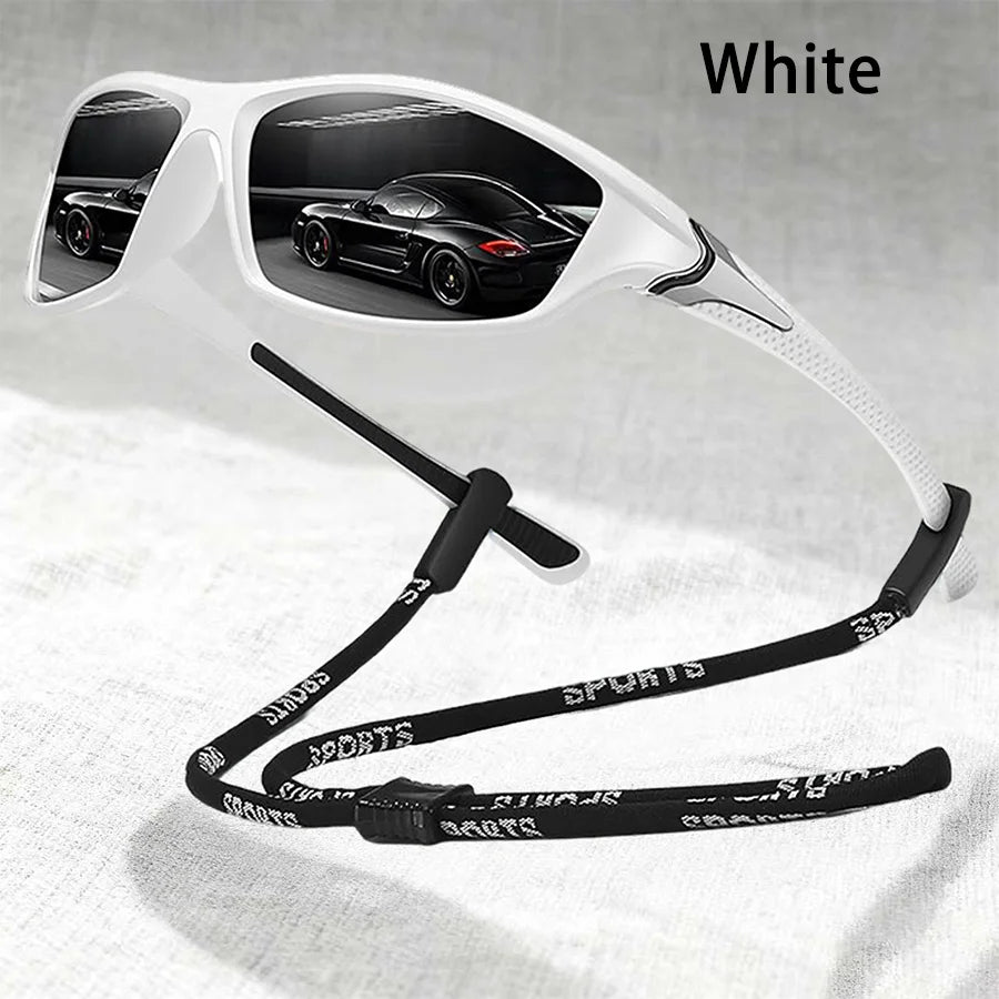 Gafas de sol deportivas vintage con cadena — Gafas de sol unisex para exterior con lentes de espejo