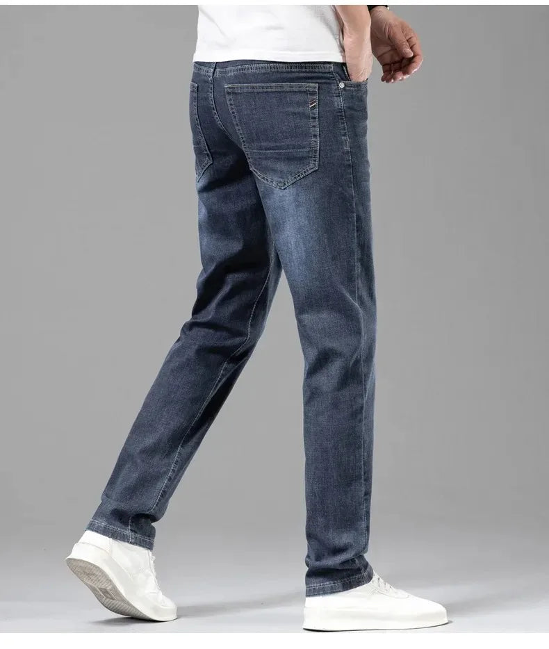 Men's Stretch Straight Jeans — Smart Casual Business Denim, Sizes 29–42