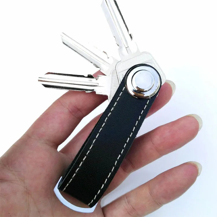 Smart Leather Key Organizer Wallet — Compact Car Key Pouch with Keychain Ring & Hooks