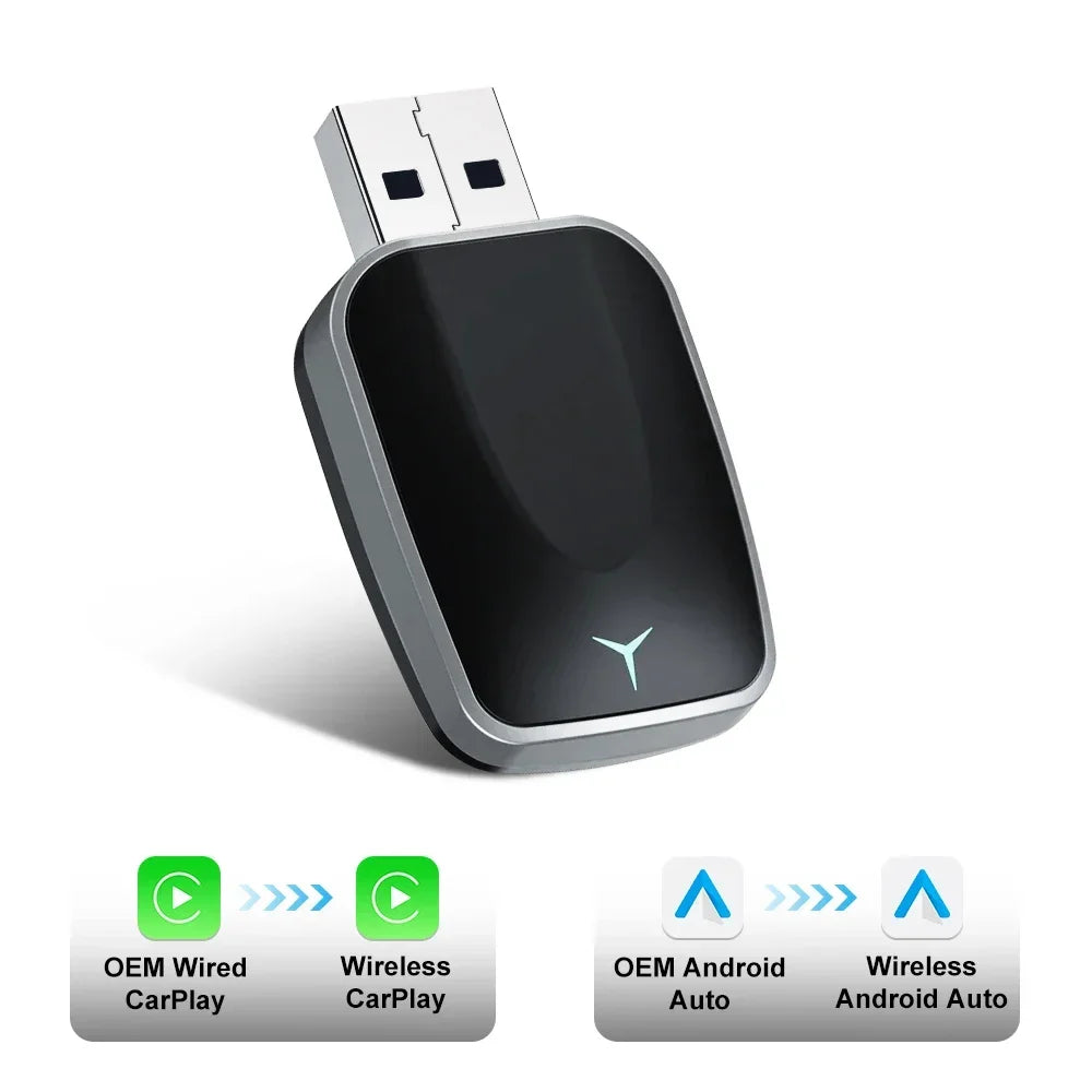 Wireless CarPlay & Android Auto Adapter — Plug & Play Bluetooth Converter for 2016+ Vehicles