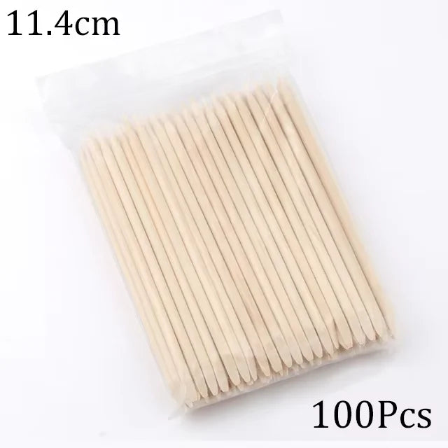 Double-Sided Wood Nail Cuticle Pusher Sticks — 50 or 100-Pack for Manicure & Nail Art