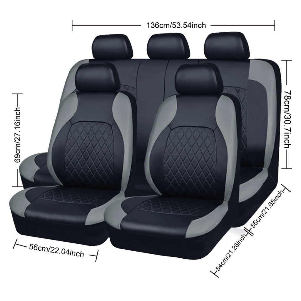 Quilted PU Leather Car Seat Cover Set — Full 9-Piece Waterproof Universal Fit for Sedan, SUV & Truck
