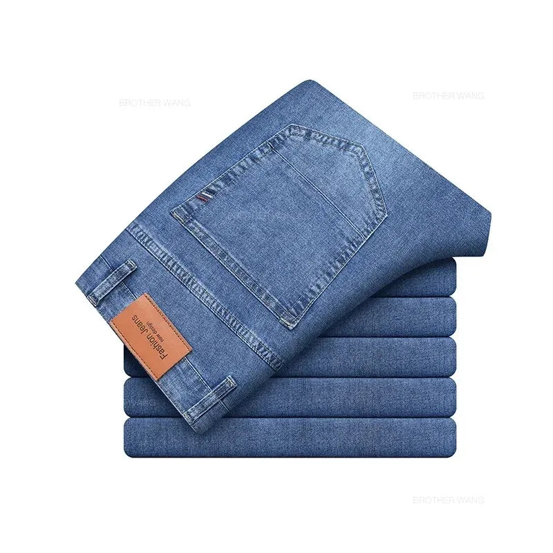Men's Stretch Straight Jeans — Smart Casual Business Denim, Sizes 29–42
