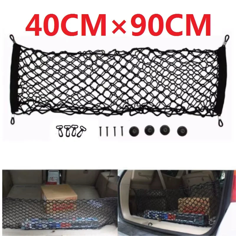Car Trunk Elastic Mesh Net Organizer — 90x40cm Universal Nylon Cargo Net with Hooks