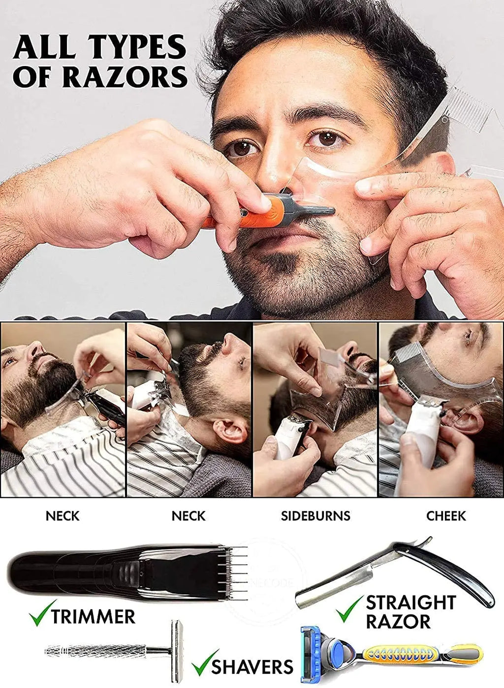 Men's Beard Shaping Tool — All-in-One Stainless Steel Styling Template & Comb