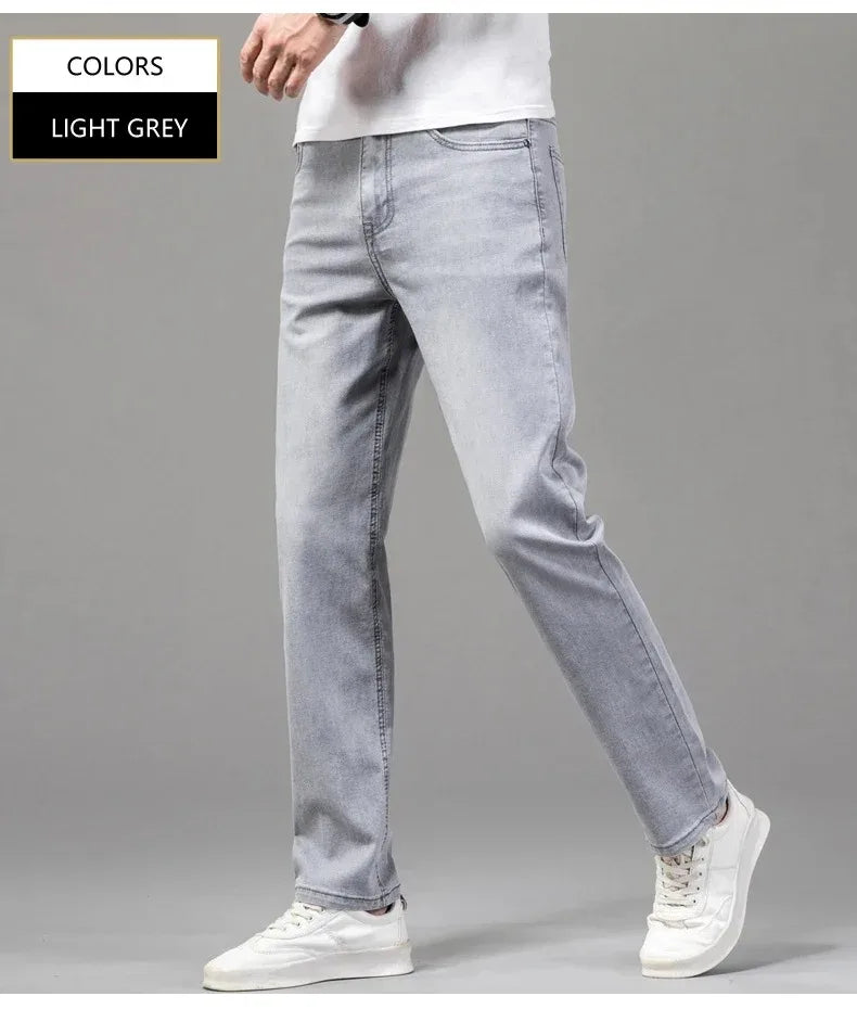 Men's Stretch Straight Jeans — Smart Casual Business Denim, Sizes 29–42