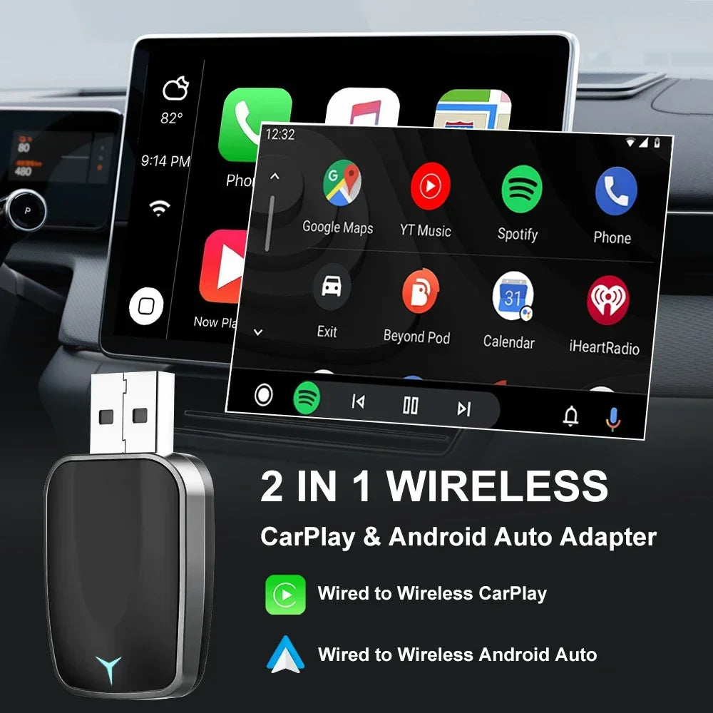 Adaptador inalámbrico para CarPlay y Android Auto — Convertidor Bluetooth Plug & Play para vehículos de 2016 en adelante