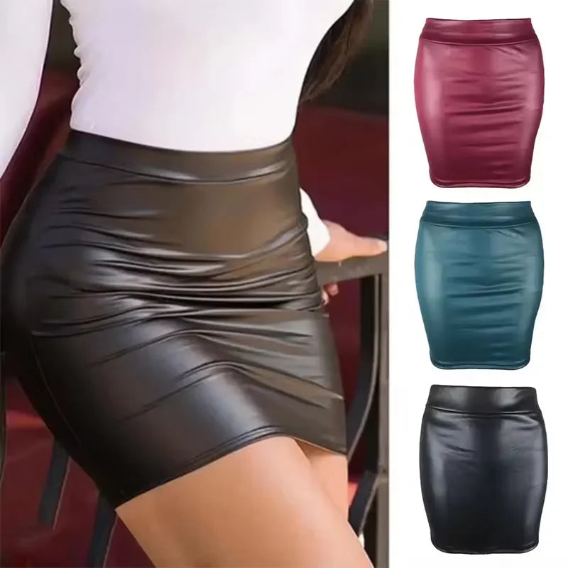 Women’s High-Waist Faux Leather Mini Skirt — Slim Fit Bodycon Pencil Skirt for Office & Clubwear