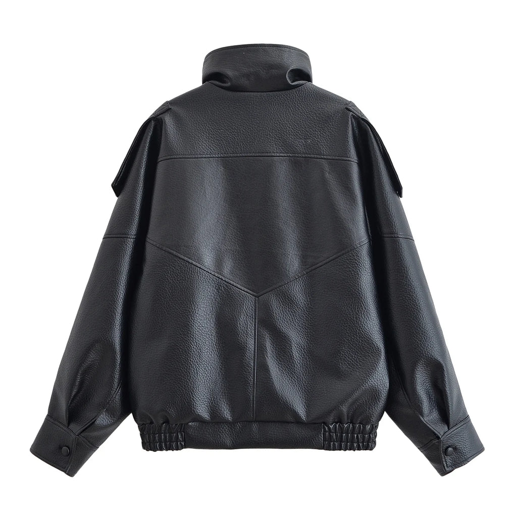 Chaqueta de polipiel con cremallera para mujer — Estilo informal urbano