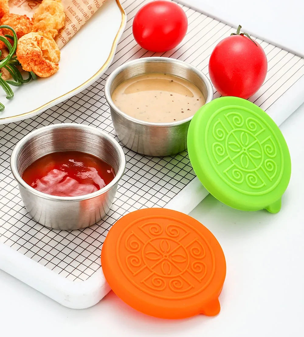 Stainless Steel Salad Dressing Container — 40ml Leakproof Reusable Cup with Silicone Lid