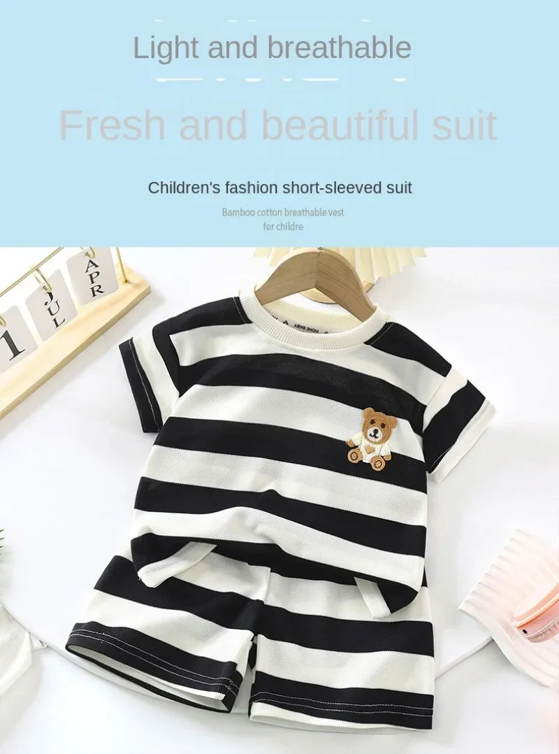 Conjunto de camiseta y shorts a rayas para niños — Chándal de verano unisex para niños y niñas de 4 a 6 años