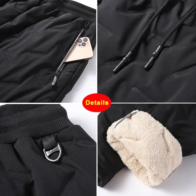 Men’s Insulated Waterproof Winter Jogger Pants — Fleece-Lined Down Cotton Warm Trousers up to 7XL