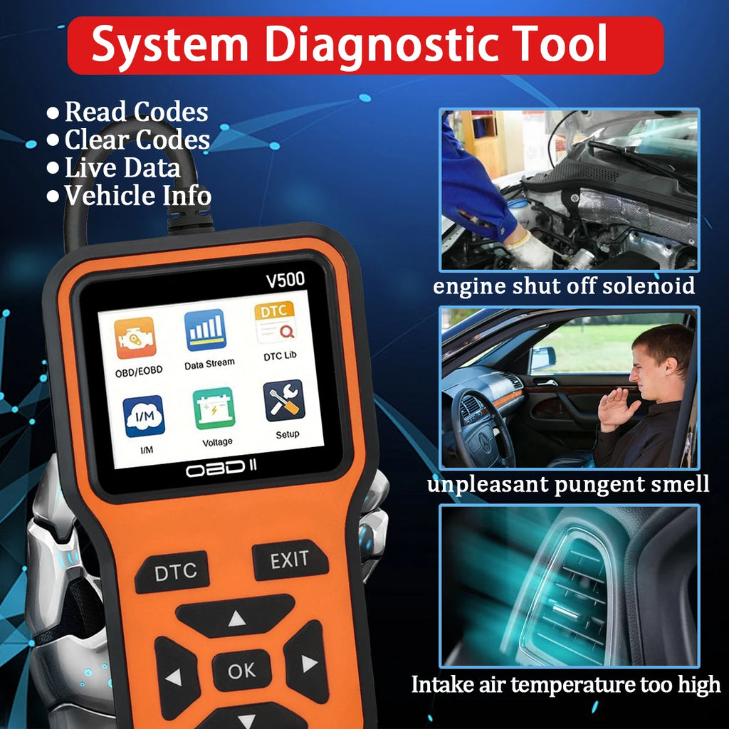 Escáner de diagnóstico de coche Jexiwe V500 OBD2 — Lector de códigos de fallos de motor y comprobador de voltaje