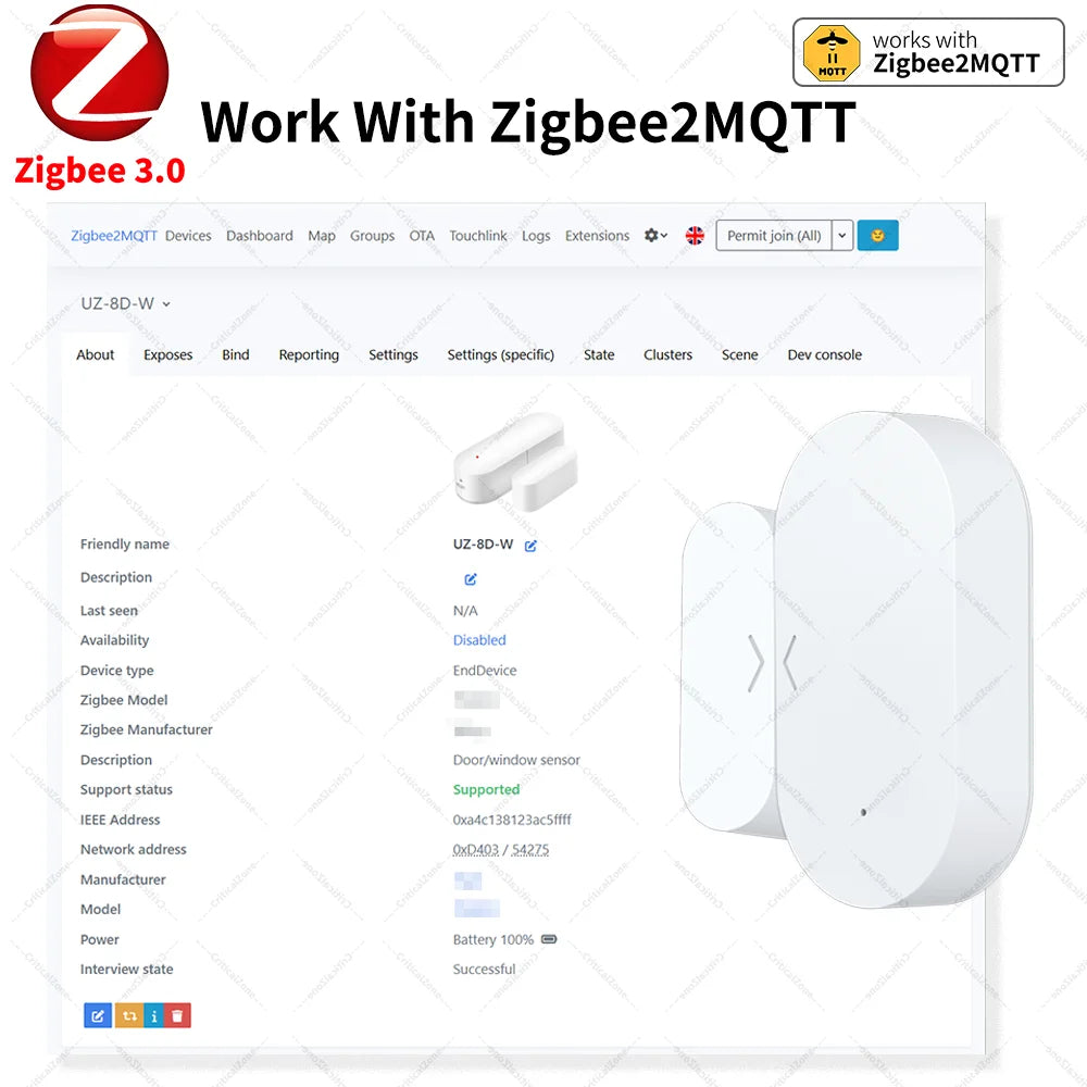 Zigbee 3.0 Door & Window Contact Sensor — Smart Home Security Sensor for Home Assistant, Alexa & Yandex