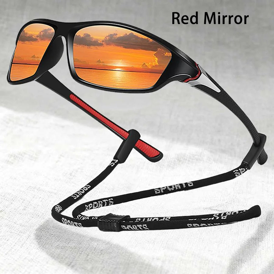 Gafas de sol deportivas vintage con cadena — Gafas de sol unisex para exterior con lentes de espejo