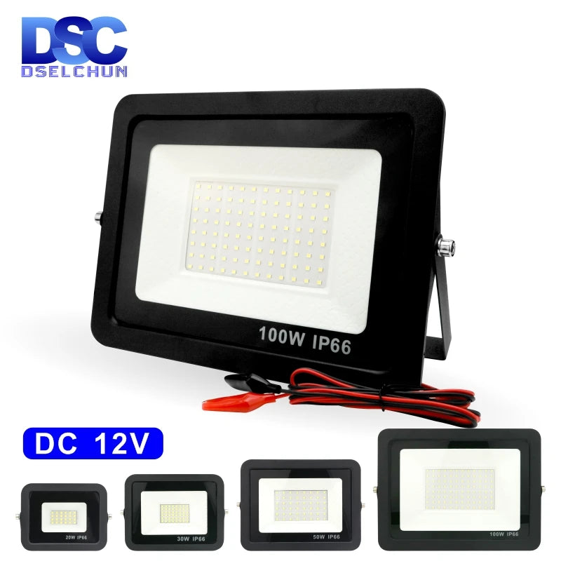 DC 12V LED Flood Light — 20W/30W/50W/100W Waterproof Outdoor Spotlight IP66