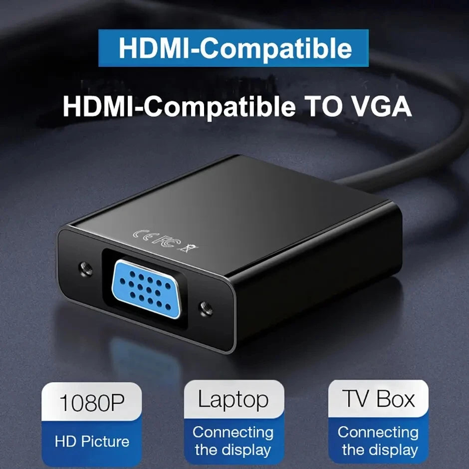 HDMI to VGA Adapter Cable — 1080P Full HD Male to Female Converter for Laptop, PC & PS4