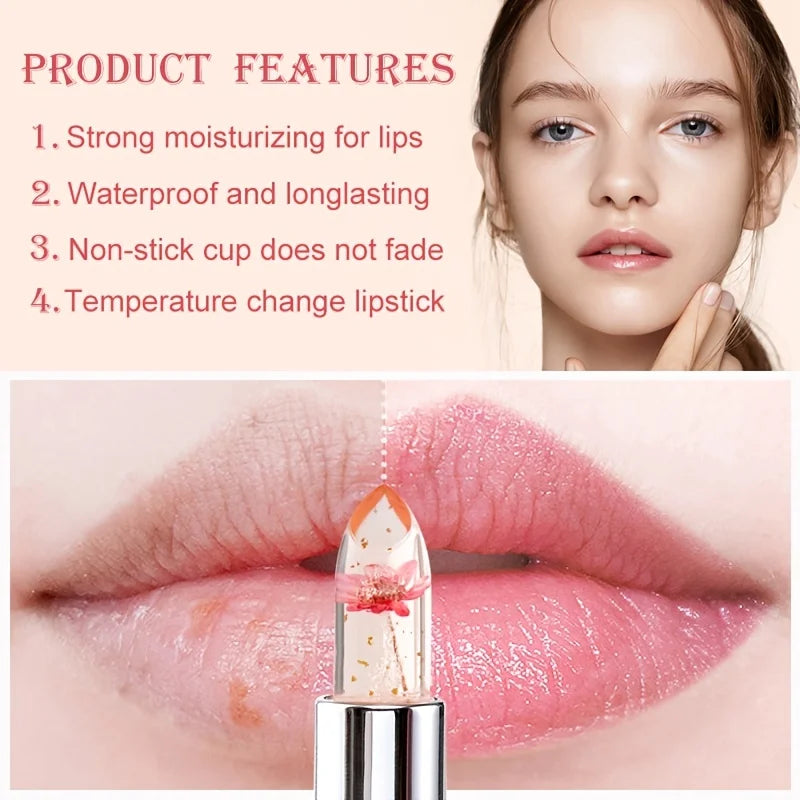 Lápiz Labial de Gelatina Flor Mágica — Bálsamo Labial Hidratante que Cambia de Color