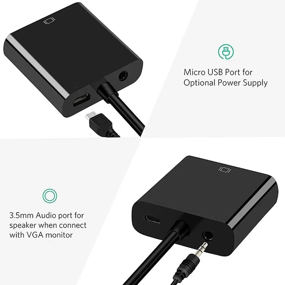HDMI to VGA Adapter Cable — 1080P Full HD Male to Female Converter for Laptop, PC & PS4