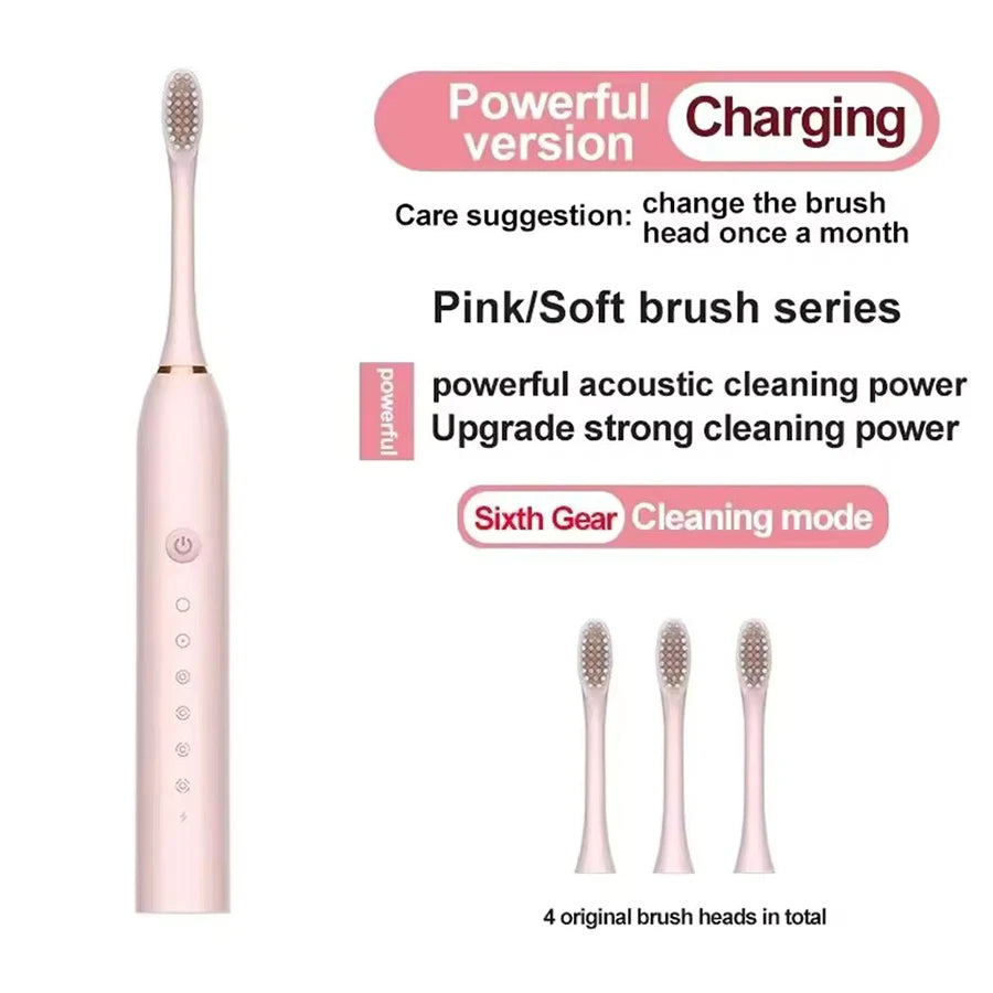 Electric Ultrasonic Toothbrush — 6-Speed Modes, USB Rechargeable, Waterproof Adult Tooth Cleaner