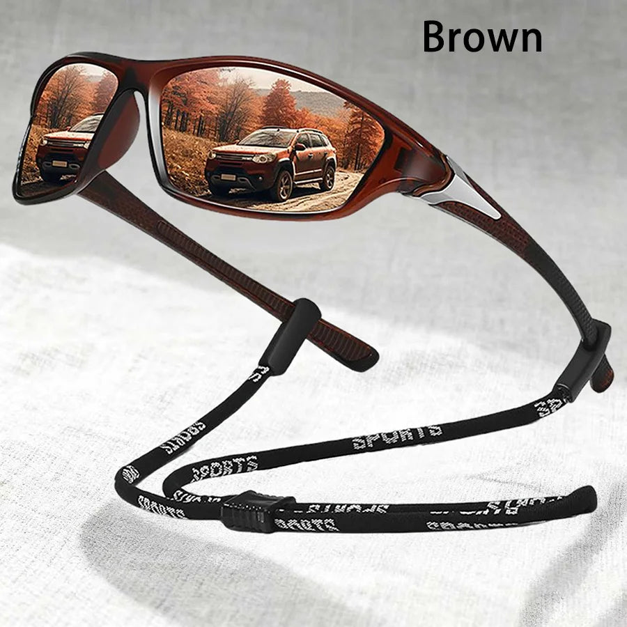 Gafas de sol deportivas vintage con cadena — Gafas de sol unisex para exterior con lentes de espejo
