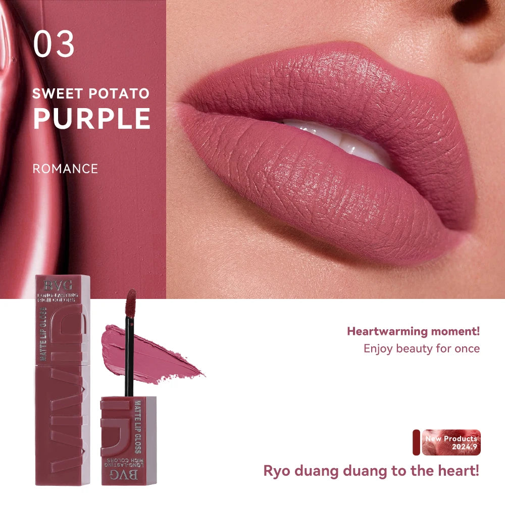 BVG Matte Liquid Lipstick — Long-Lasting Waterproof Non-Greasy Lip Gloss in Warm Tones