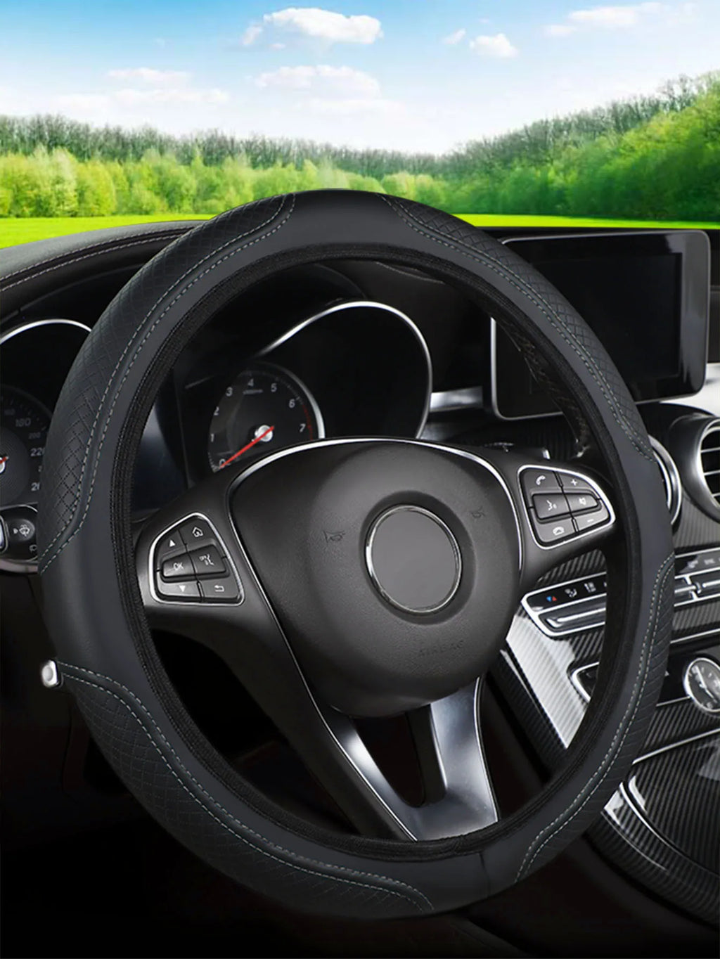 Microfiber Leather Steering Wheel Cover — No Inner Ring, Anti-Slip Breathable Universal Fit
