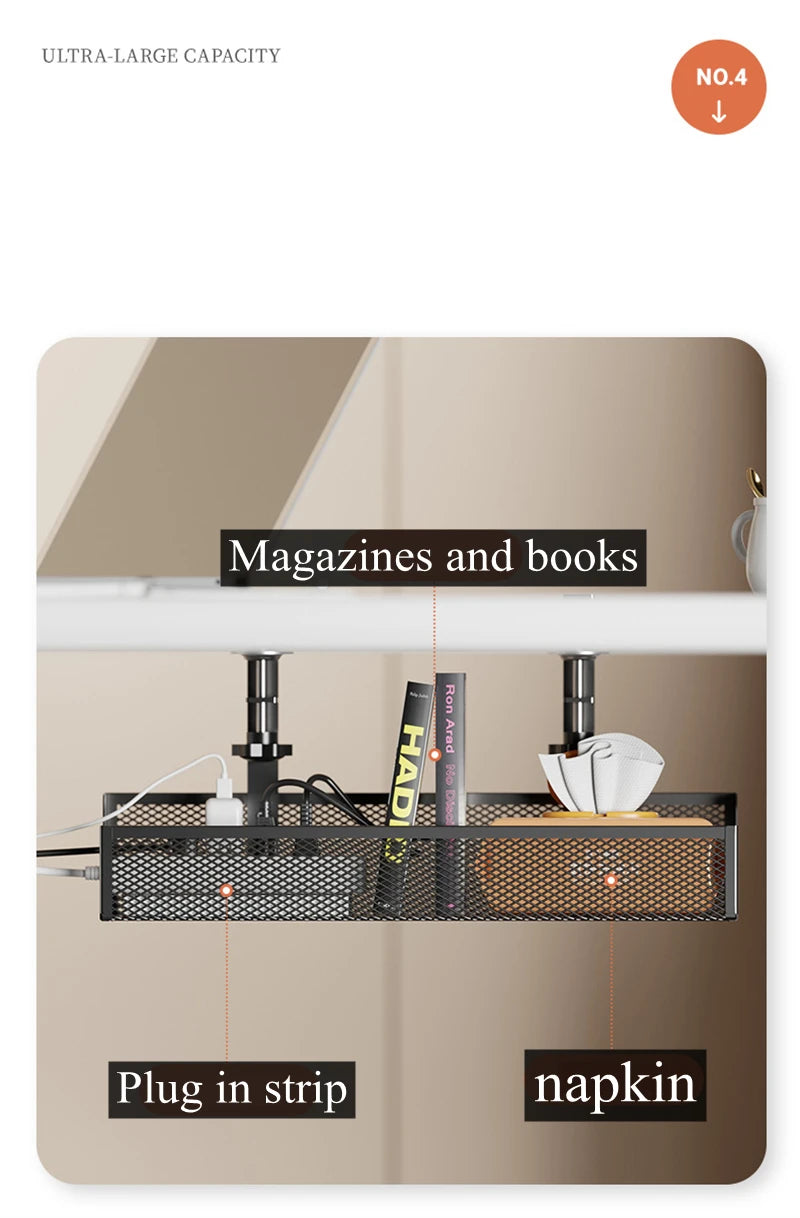 Under Desk Cable Management Tray — No-Drill Extendable Metal Wire Organizer with Clamp