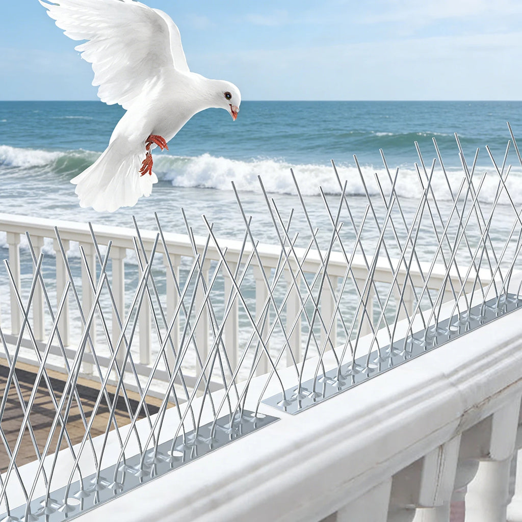 Púas Ahuyentadoras de Aves de Acero Inoxidable — Disuasorio Humano para Palomas y Aves en Balcones y Techos