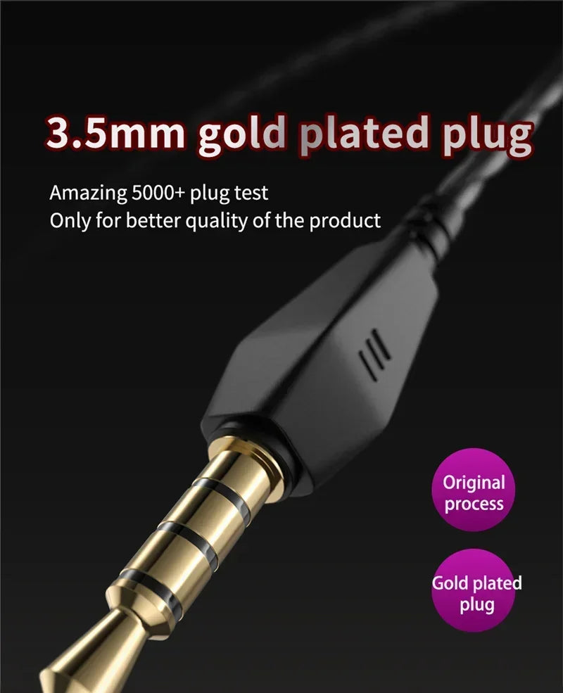 Auriculares internos con cable y micrófono — Sonido de alta fidelidad y bajos profundos, conector universal de 3,5 mm