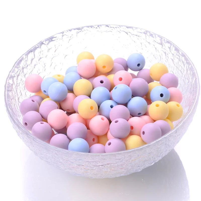 Cuentas de silicona para mordedor de bebé, paquete de 50 unidades, redondas de 12 mm, cuentas de chupete DIY sin BPA