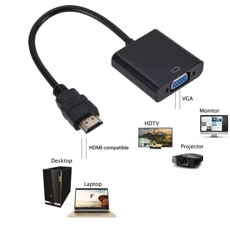 HDMI to VGA Adapter Cable — 1080P Full HD Male to Female Converter for Laptop, PC & PS4