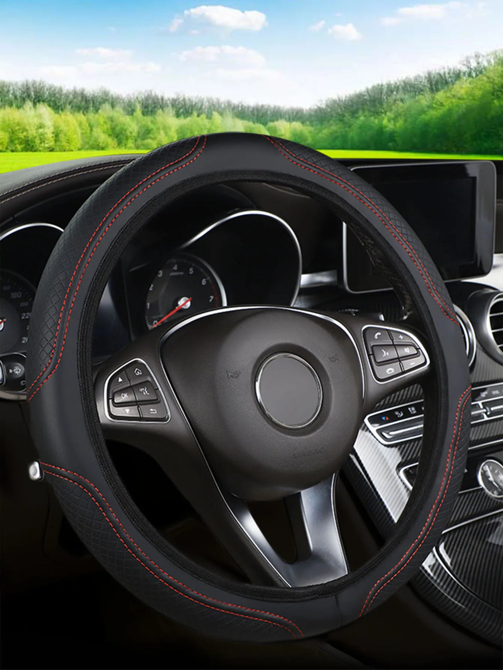 Microfiber Leather Steering Wheel Cover — No Inner Ring, Anti-Slip Breathable Universal Fit
