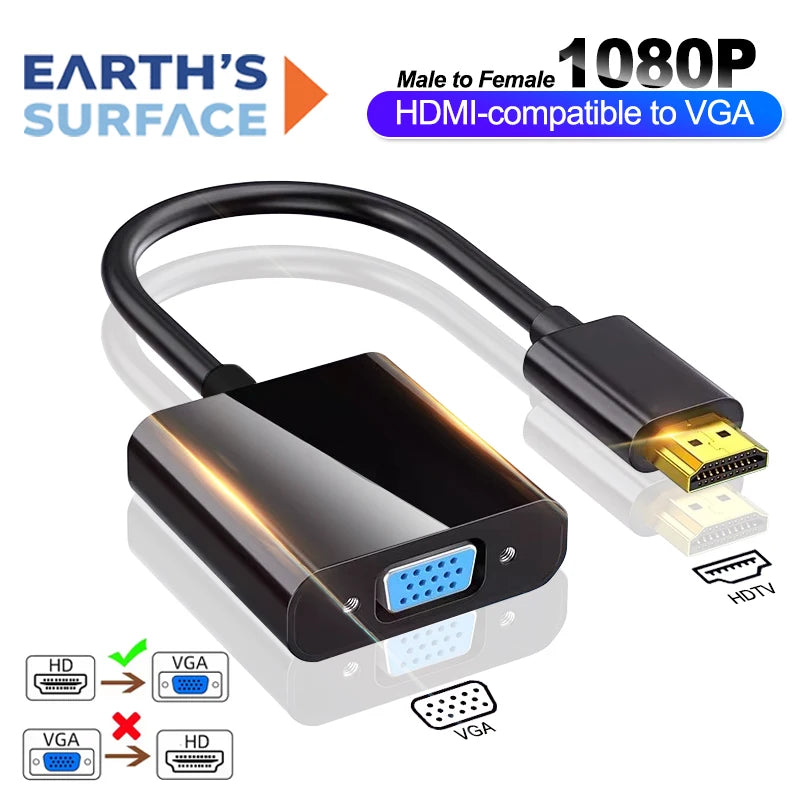 HDMI to VGA Adapter Cable — 1080P Full HD Male to Female Converter for Laptop, PC & PS4
