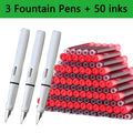 53-Piece Fountain Pen & Ink Refill Set — 3 Pens + 50 Ink Cartridges in Black, Blue & Red