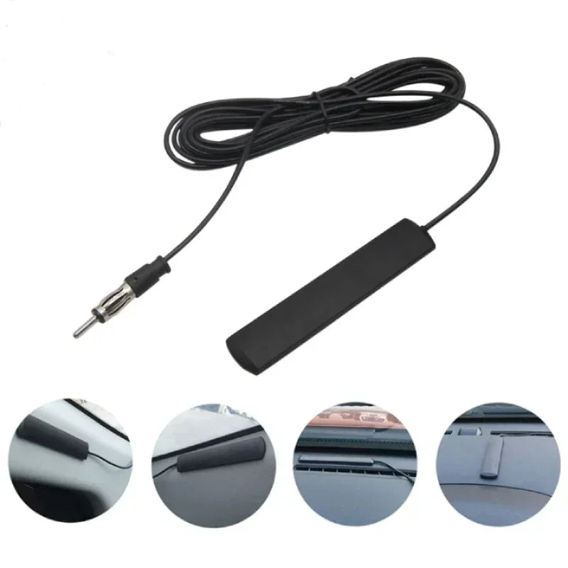 Universal Car FM Radio Antenna with Amplifier — 3M Signal Booster for Car, Boat & RV
