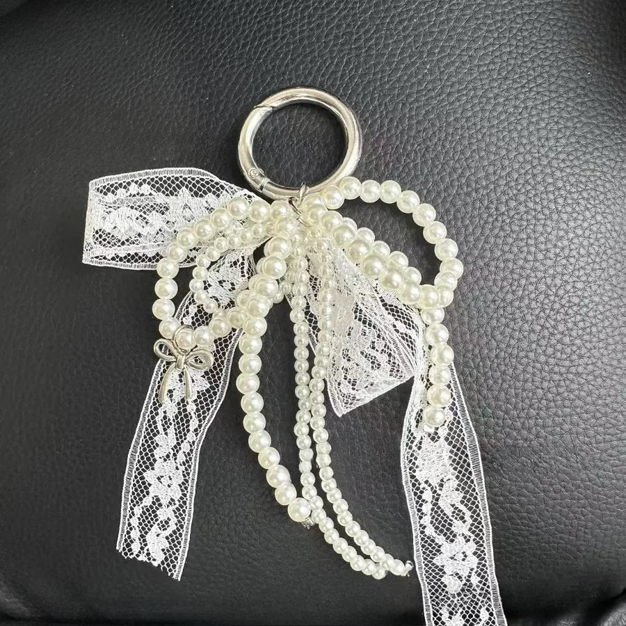 Pearl Lace Bow Pendant — Bag Charm & Key Chain Accessory